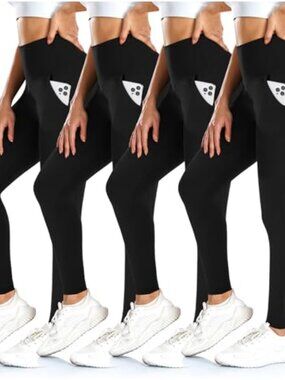 4 Pack High Waisted Leggings with Pockets Tummy Control Workout Yoga Pants